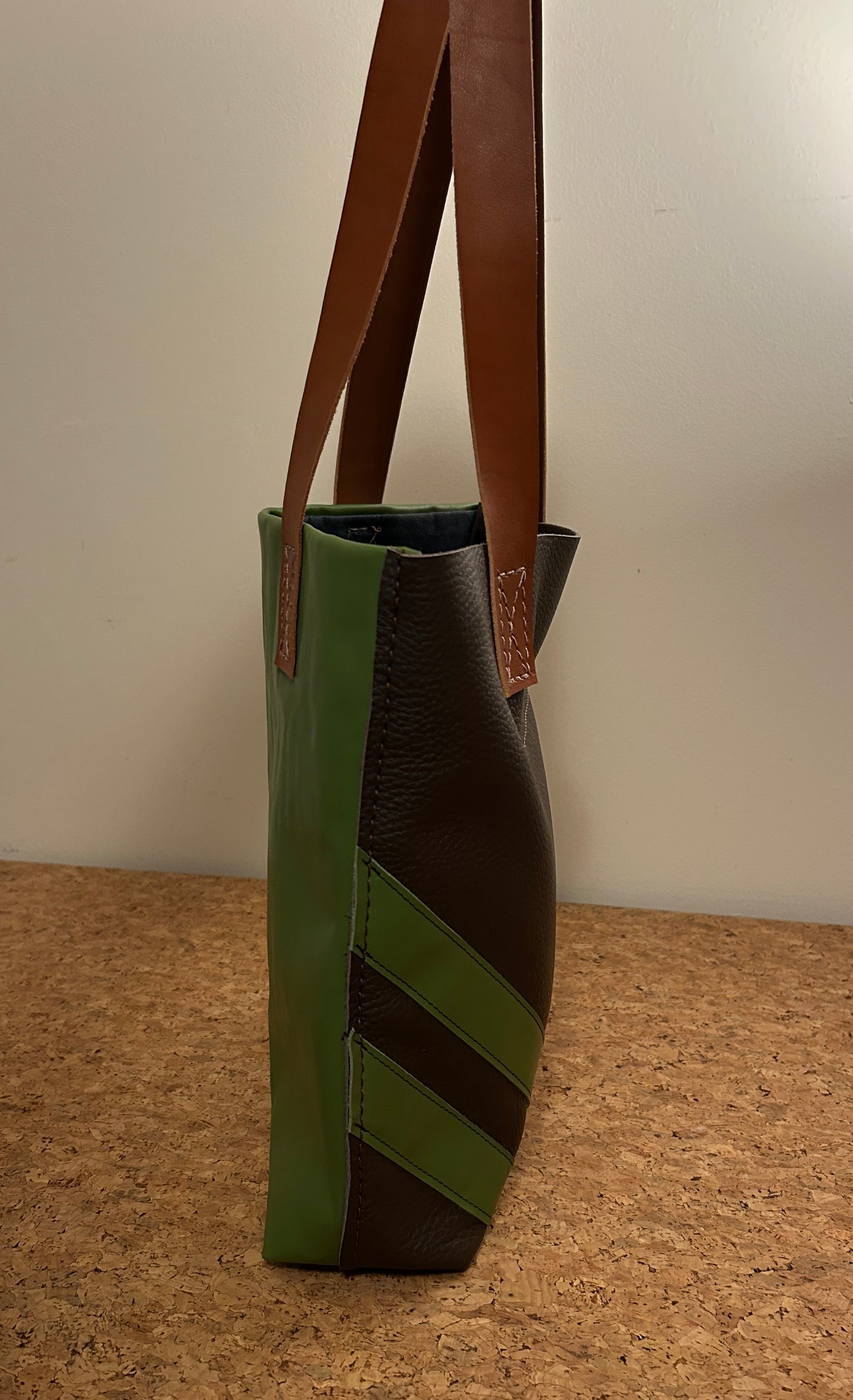 Everyday Tote Bag - Dark Brown + Lime Green