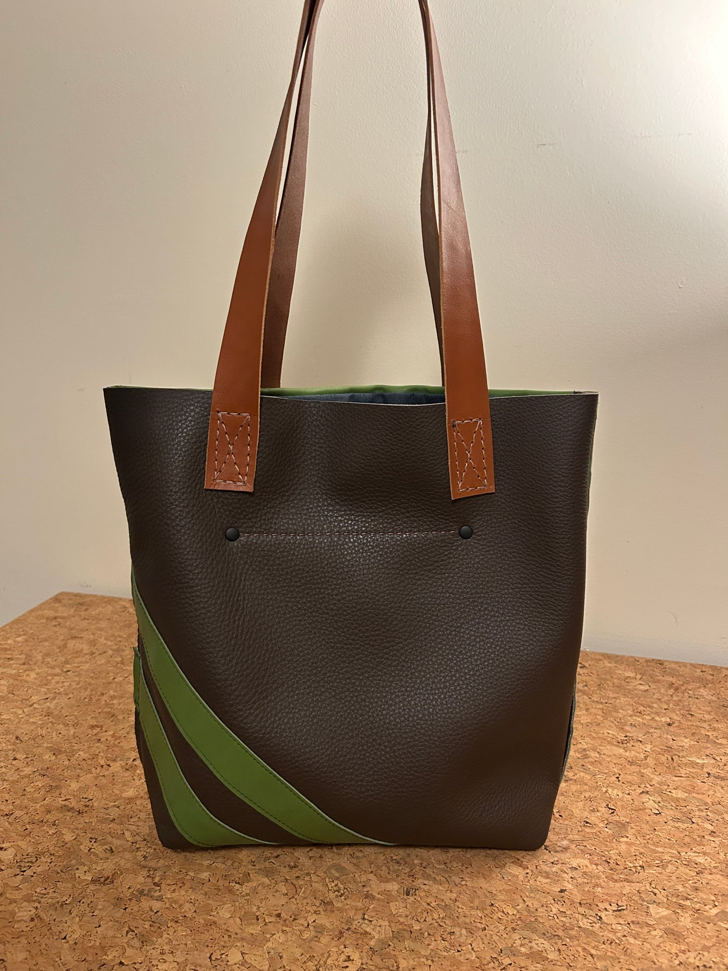 Everyday Tote Bag - Dark Brown + Lime Green