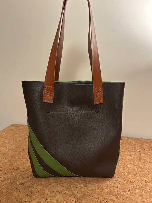 Everyday Tote Bag - Dark Brown + Lime Green