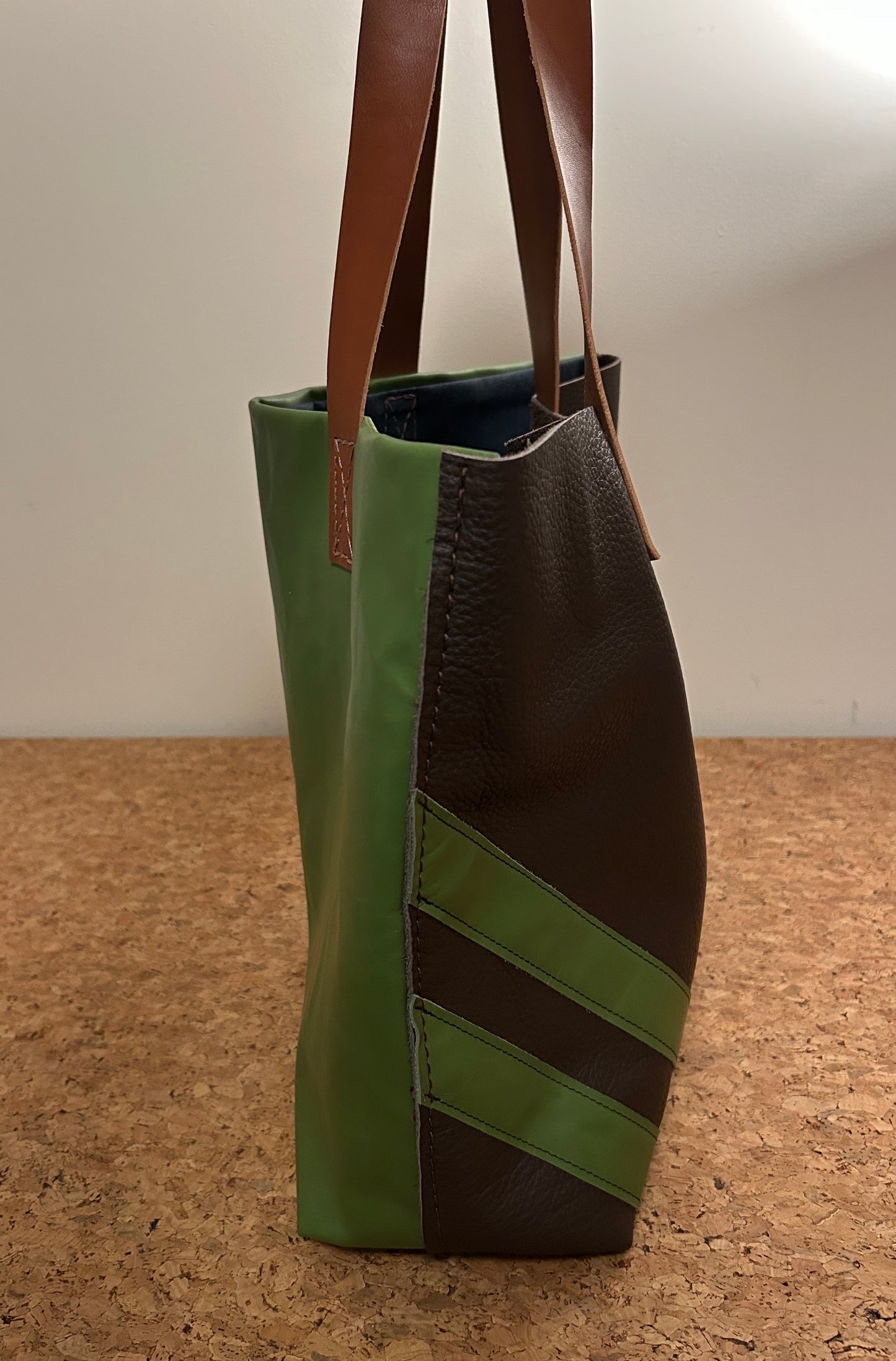 Large Tote Bag - Dark Brown + Lime Green