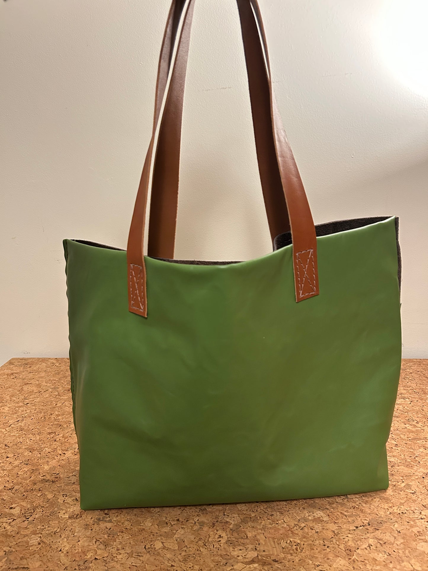 Large Tote Bag - Dark Brown + Lime Green